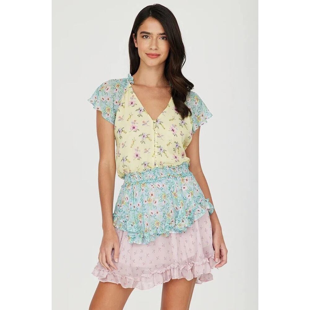 Yumi Kim Milly Dress XS | Floral Willlow Garden Patchwork Ruffle Mini Dress